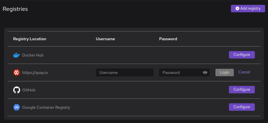 Authenticating to a pre-configured registry