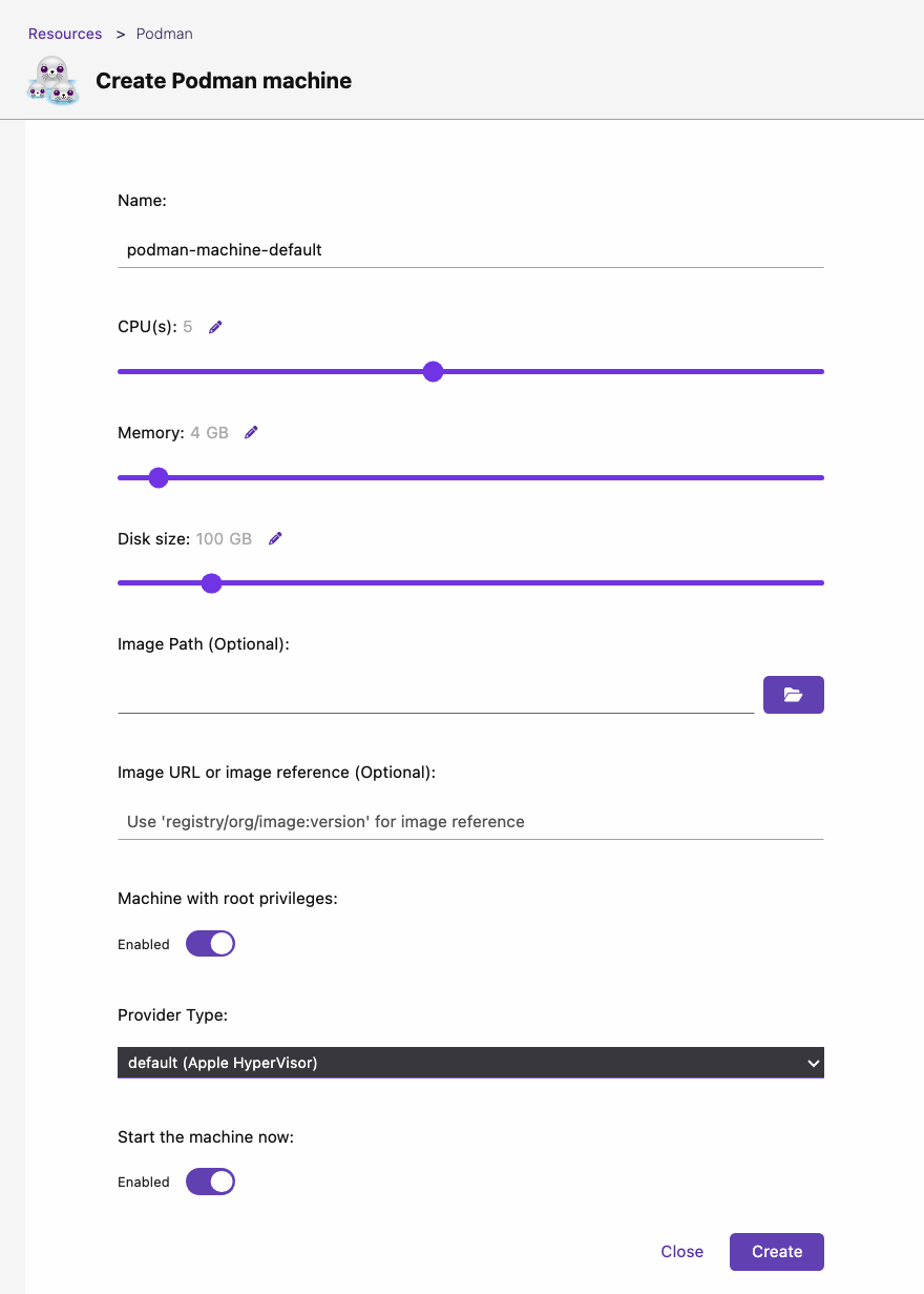 Create a Podman machine