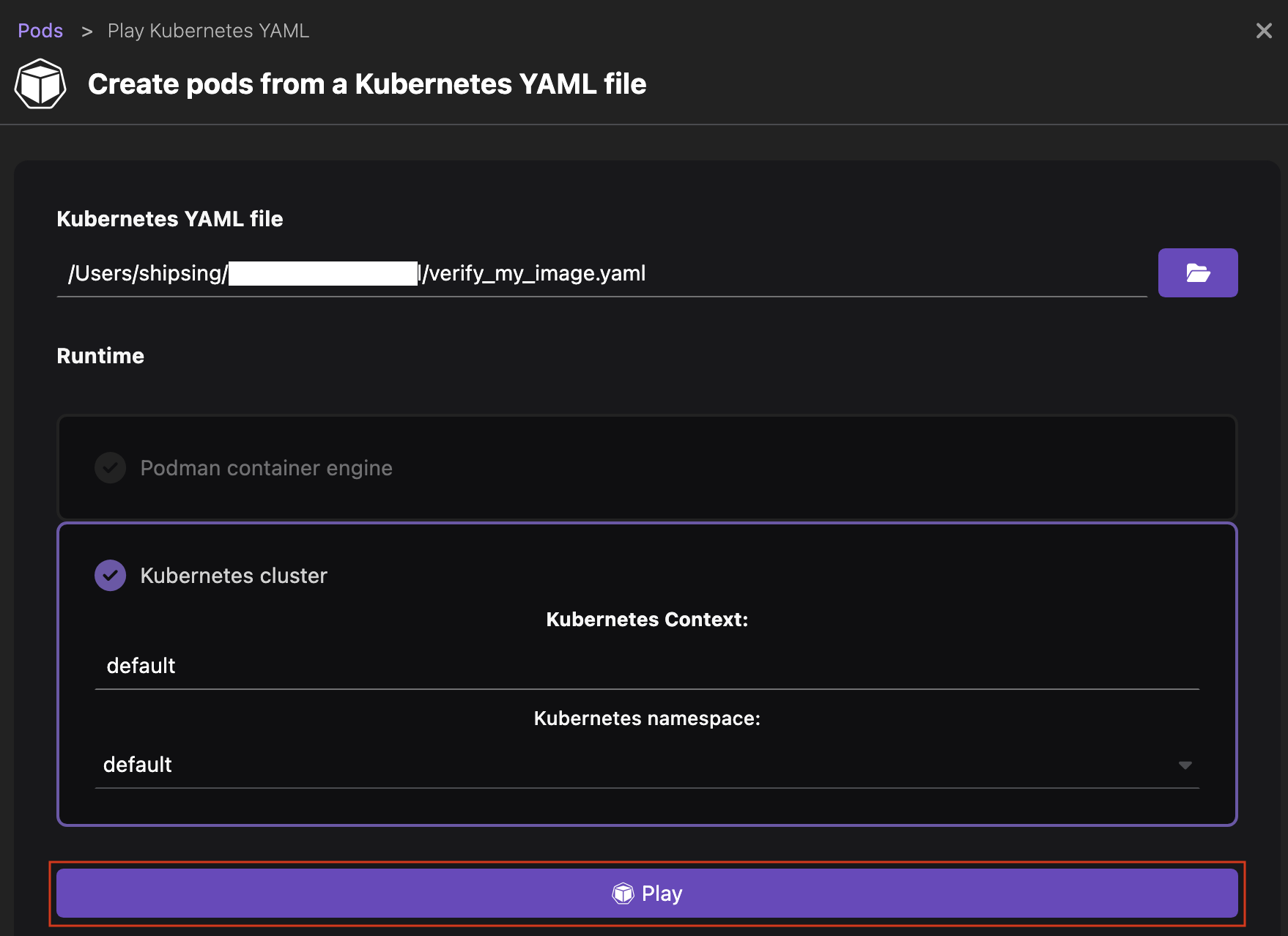 播放 Kubernetes YAML