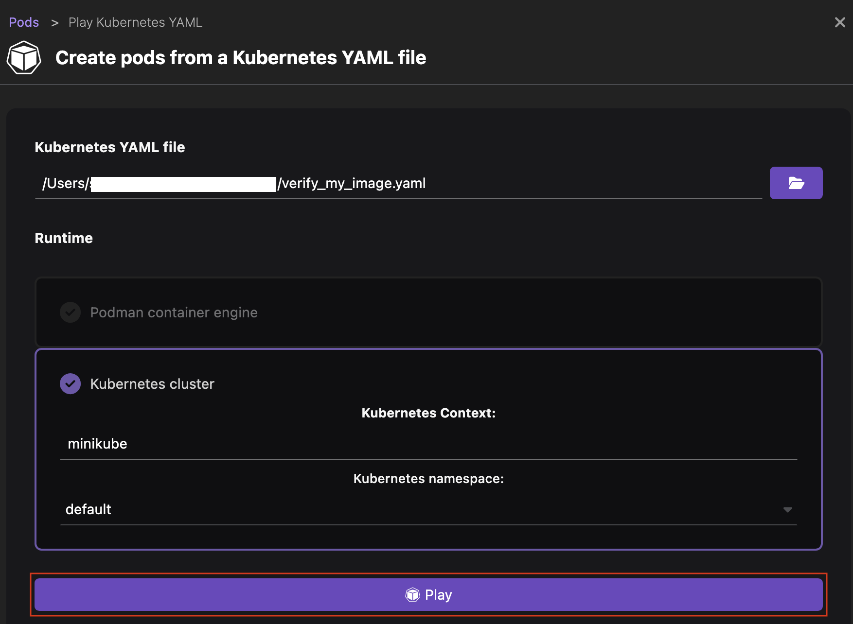 运行一个 Kubernetes YAML