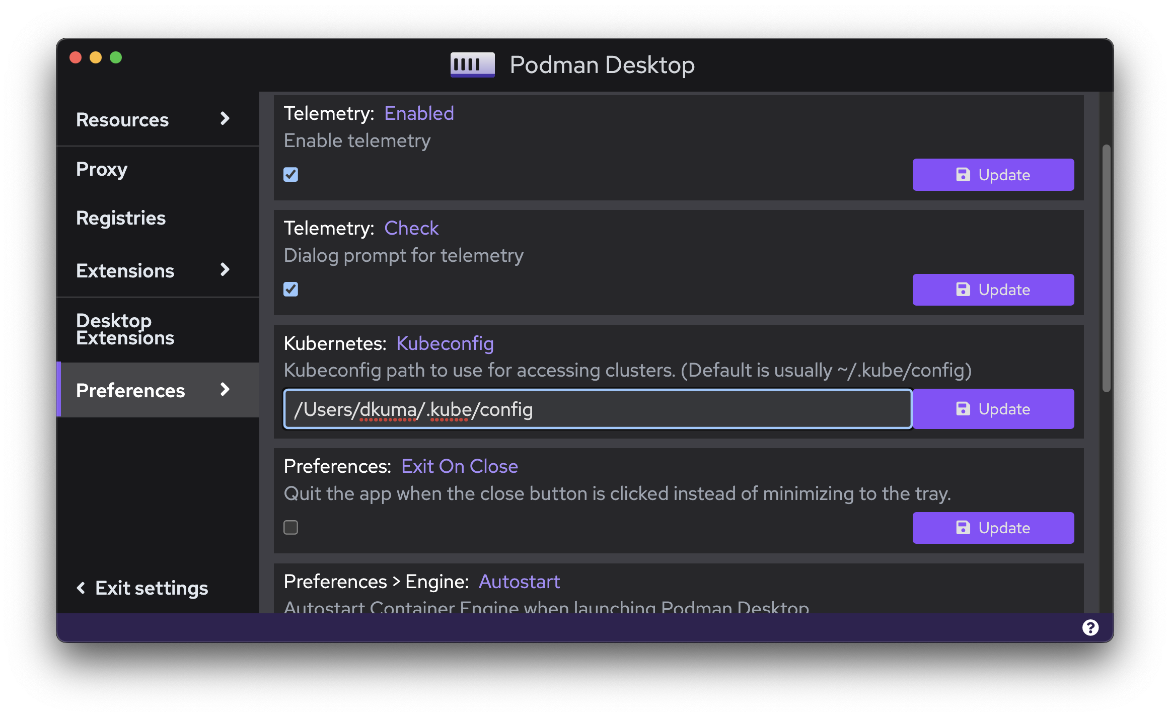 custom kubeconfig file path