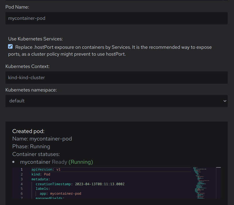 Deploying a container