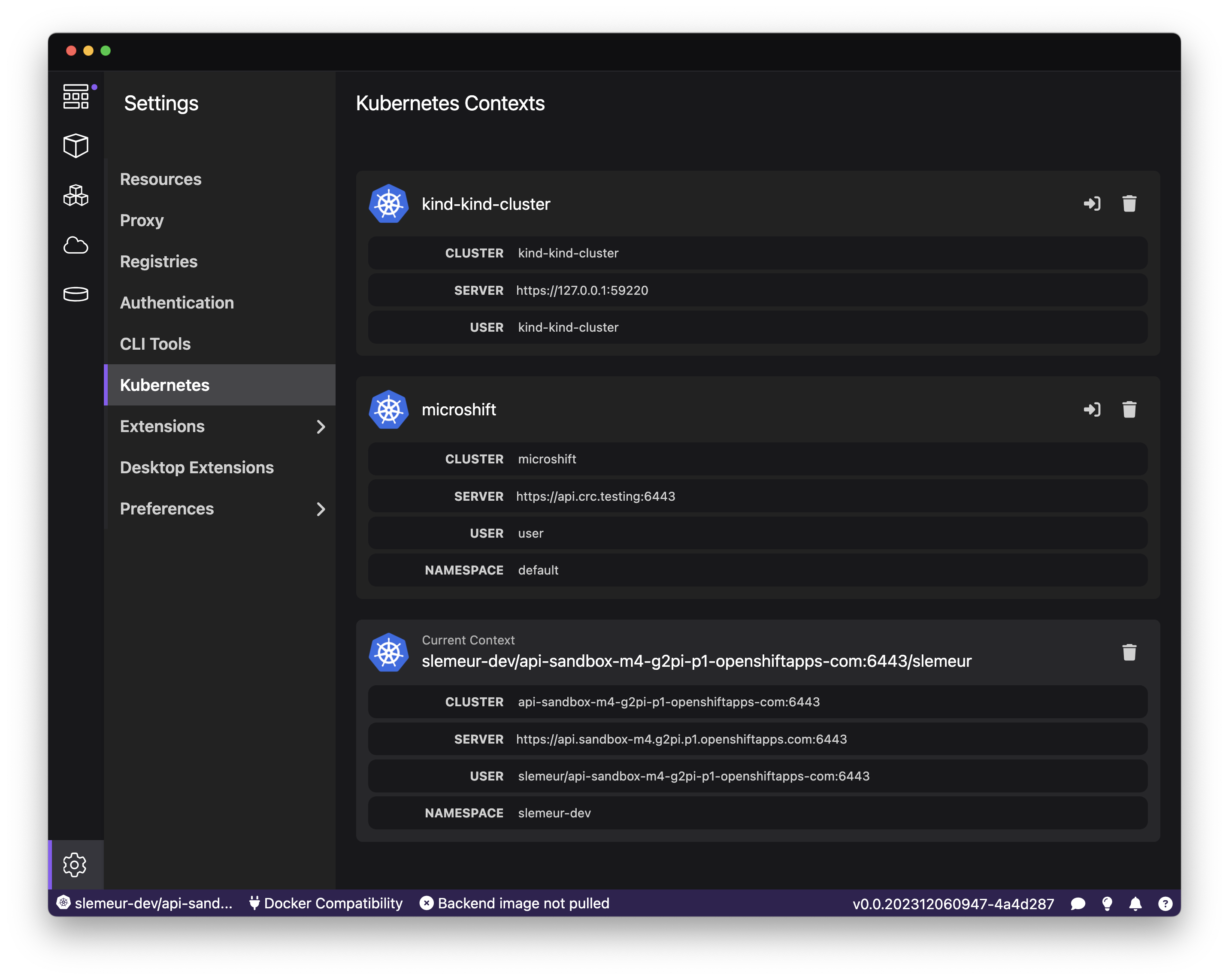 Kubernetes Contexts List