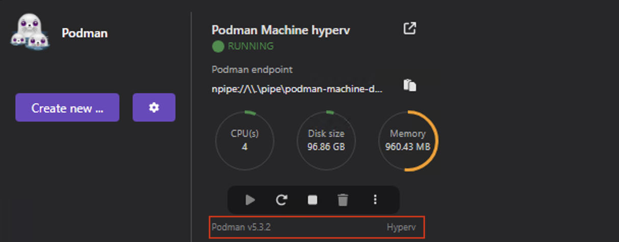使用 hyperv 提供程序类型的 Podman machine
